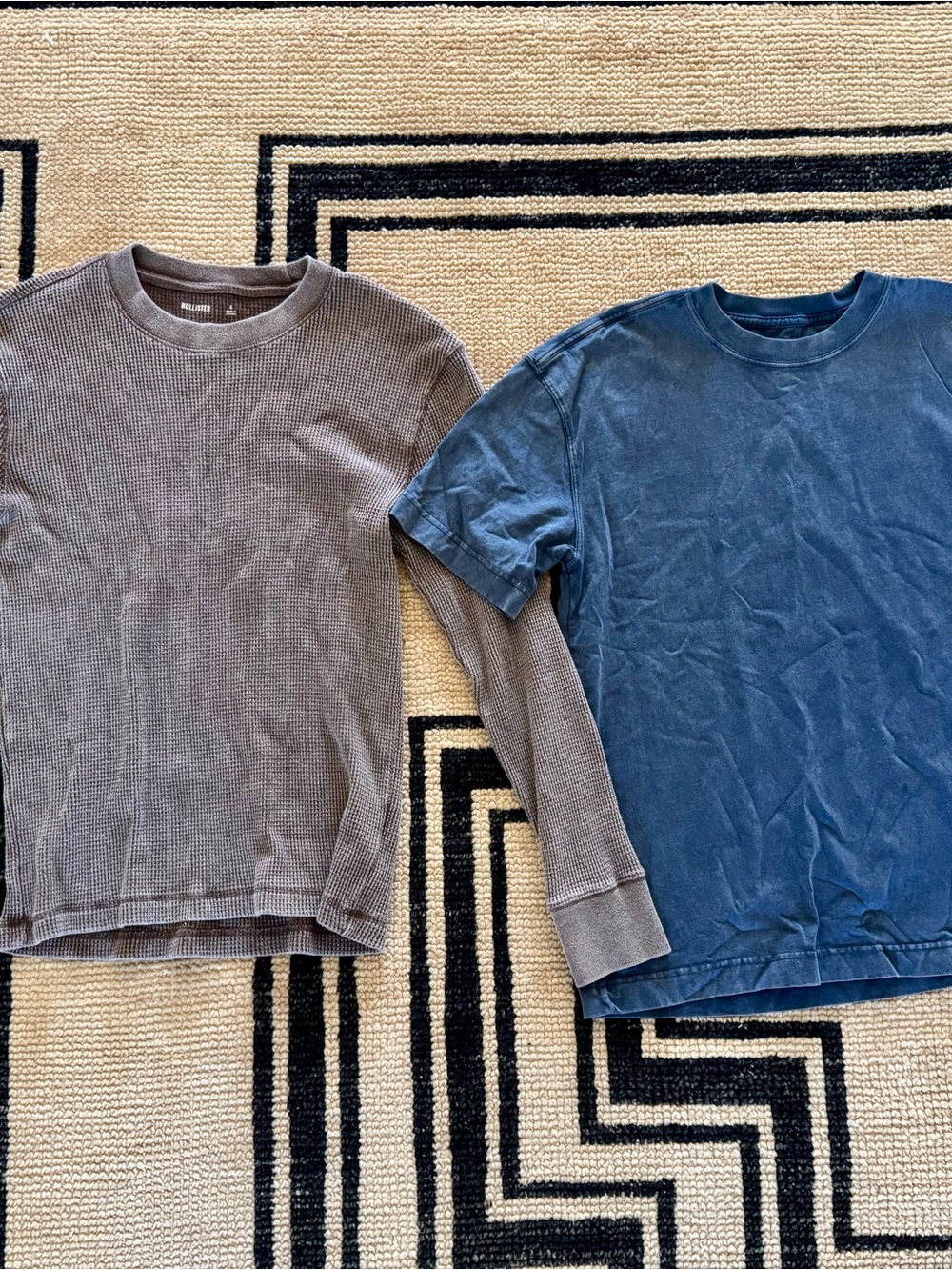 Hollister Short Sleeve Tee & Long Sleeve Waffle Tee - Blue & Brown